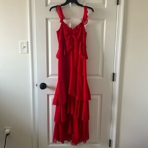 Red ruffle Midi Dress